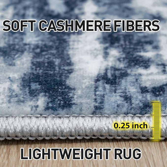6x9 Area Rugs Washable Rug: Large Modern Abstract Living Room Rug Soft Anti-Skid Thin Carpet Indoor Floor Non-Shedding Carpets for Bedroom Dining Room Farmhouse Nursery Home Office Blue Grey