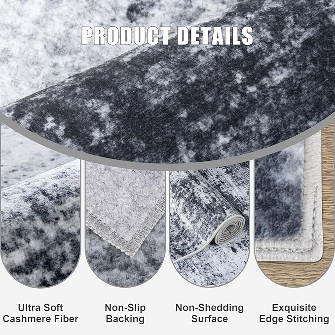 10x12 Area Rug Living Room Rug: Washable Modern Abstract Soft Thin Rug Indoor Floor No Slip Stain Resistant Carpet for Bedroom Dining Room Farmhouse Nursery Home Office - Black
