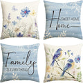 AVOIN colorlife Spring Saying Flowers Butterfly Bird Throw Pillow Covers, 20 x 20 Inch Home Sweet Home Blue Cushion Case for Sofa Couch Set of 4