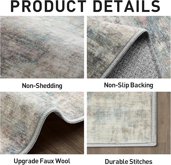 8x10 Area Rugs Washable Rug: Large Modern Abstract Living Room Rug Soft Anti-Skid Thin Carpet Indoor Floor Non-Shedding Carpets for Bedroom Dining Room Farmhouse Nursery Home Office Multi