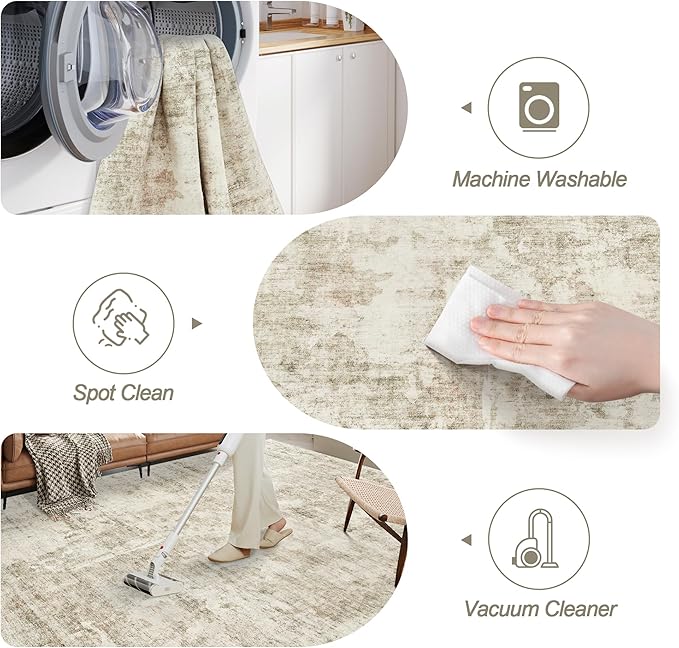 6x9 Abstract Area Rugs for Living Room 6 x 9 Washable Non Slip Low Pile Gray Rugs for Bedroom Dining Room Foldable Thin Beige Gray