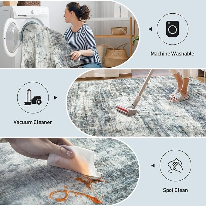 5x7 Area Rugs Washable Rug: Modern Abstract Living Room Rug Soft Anti-Skid Thin Carpet Indoor Floor Non-Shedding Carpets for Bedroom Dining Room Farmhouse Nursery Home Office - Blue Multi