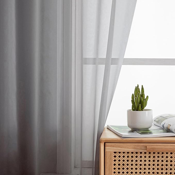 Aiyufeng Sheer Voile Window Treatment Rod Pocket Curtain Panels for Kitchen Bedroom Living Room Drapes Sunlight Filtering Privacy Semi Home Decor Assorted (Grey, 40 W x 96 L)