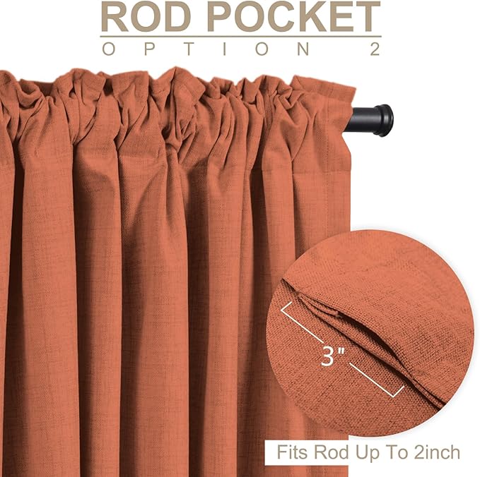 100% Blackout Shield Linen Blackout Curtains for Bedroom 84 Inches Long, Back Tab/Rod Pocket Living Room Drapes, Thermal Insulated Blackout Curtains 2 Panels Set, 50" W x 84" L, Burnt Orange