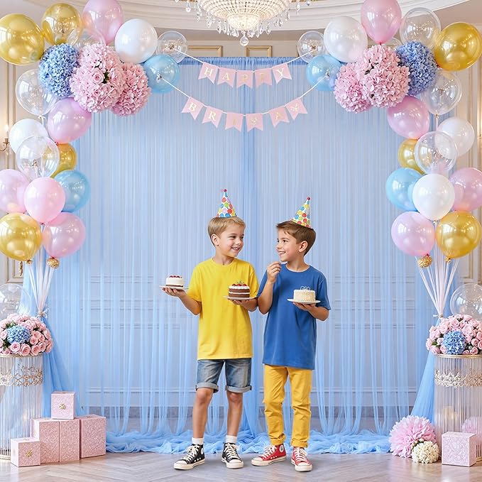 Baby Blue Tulle Backdrop Curtain for Parties Baby Shower Boys 10×8ft Light Blue Sheer Backdrop Curtains Drapes for Birthday Party Bridal Shower Wedding Photo Shoot Background 2 Panels 5ft X 8 ft