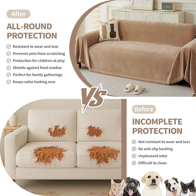 Armchair Couch Cover for Dogs 1 Cushion, Washable Recliner Covers Sofa Protector, Oversized Single Chair Covers, Accent Chair Couch Slipcovers, Pet Couch Cover Blanket Throws(71"x91", Khaki)
