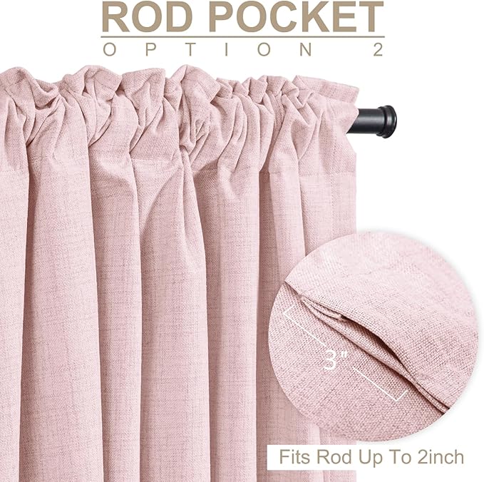 100% Blackout Shield Soft Pink Linen Blackout Curtains for Bedroom 84 Inches Long, Back Tab/Rod Pocket Living Room Drapes, Thermal Insulated Blackout Curtains 2 Panels Set, 50" W x 84" L