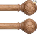 2 Pack Wood Curtain Rods for Windows 30 to 56 Inch, Boho Vintage Decorative 1 Inch Adjustable Heavy Duty Curtain Rod, Rustic Farmhouse Drapery Pole with Netted Imitation Wood Grain Finials