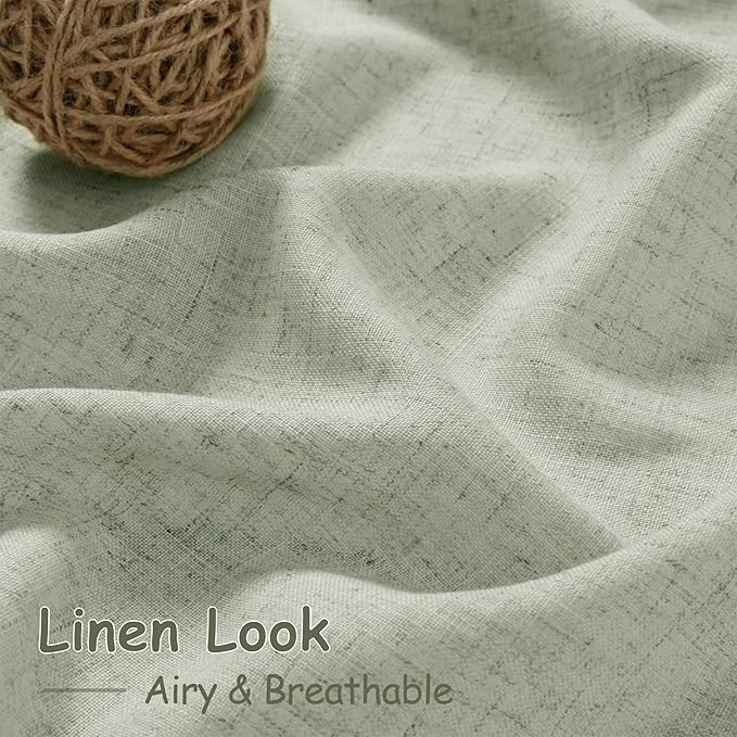 2 Panels Set Sage Green Linen Curtains 126 Inches Long for Living Room Extra Long Back Tab Curtain Neutral Farmhouse Light Filtering Semi Sheer Linen Drapes Ceiling to Floor for Large Window 52x126