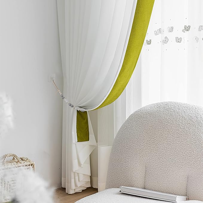 2 Pieces Wood Bead Curtain Tieback Boho Curtain Tiebacks Curtain Holdbacks for Wall Curtain Ties Window Treatment Curtain Tie Backs with Hooks for Nursery Decor Boho Decor(White, Grey, Wood Color, 2)