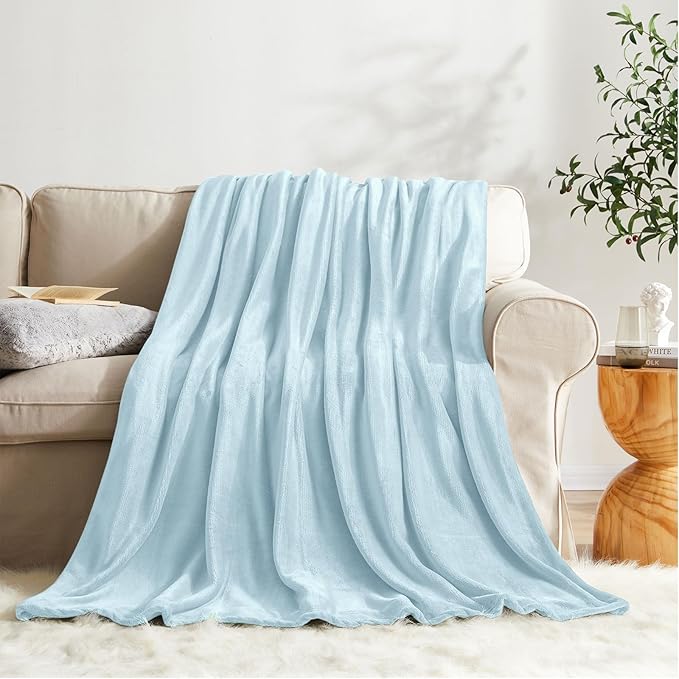 KMUSET Fleece Blanket Twin Size Mist Blue Lightweight Super Soft Cozy Fuzzy Bed Blankets Microfiber Factory Shop