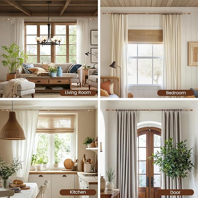 1” Diameter Curtain Rods Itself is 30 to 144 inch 1 Pack Fit 30-142 inch, 66 to 120 inch Window with Heavy Duty Adjustable Rod Matte Wood Grain Splicing Metal Extra Long Curtain Rod for Windows