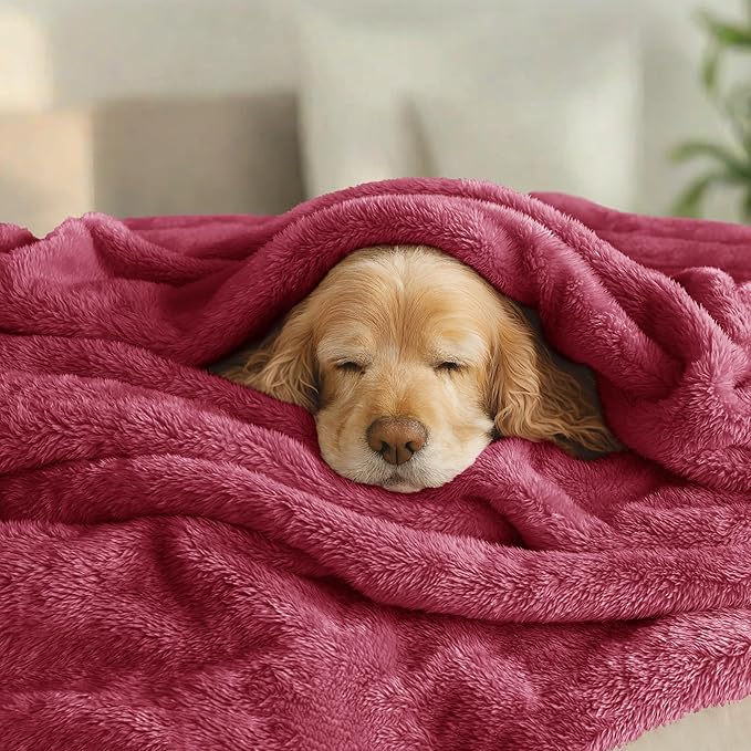 Exclusivo Mezcla Plush Fuzzy Fleece Bed Blanket King Size, Super Soft, Fluffy and Warm Blankets for Couch, Bed, All Season (Deep Red, 90x104 inches)