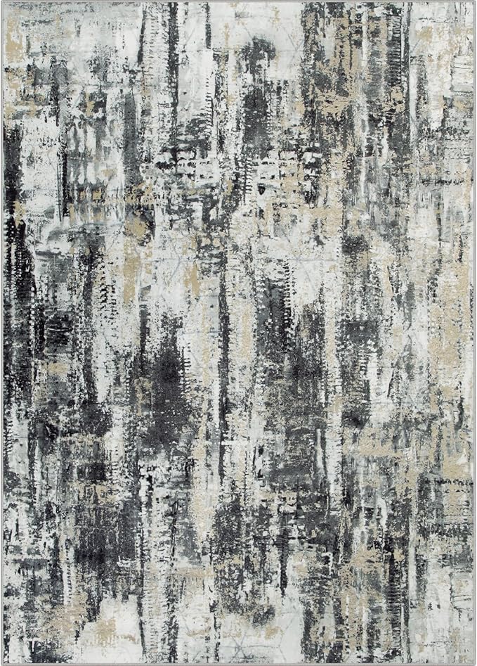 10x14 Area Rugs Washable Rug: Modern Abstract Living Room Rug Soft Anti-Skid Thin Carpet Indoor Floor Non-Shedding Carpets for Bedroom Dining Room Farmhouse Nursery Home Office Black Grey Gold