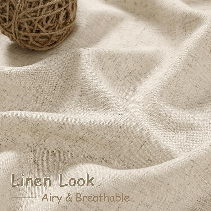 Beige Linen Curtain 96 inches Long for Living Room Back Tab Neutral Vintage Country Rustic Farmhouse Curtain Burlap Textured Canvas Cloth Look Drapes 96 inch Length for Dinning Room Bedroom 8 FT