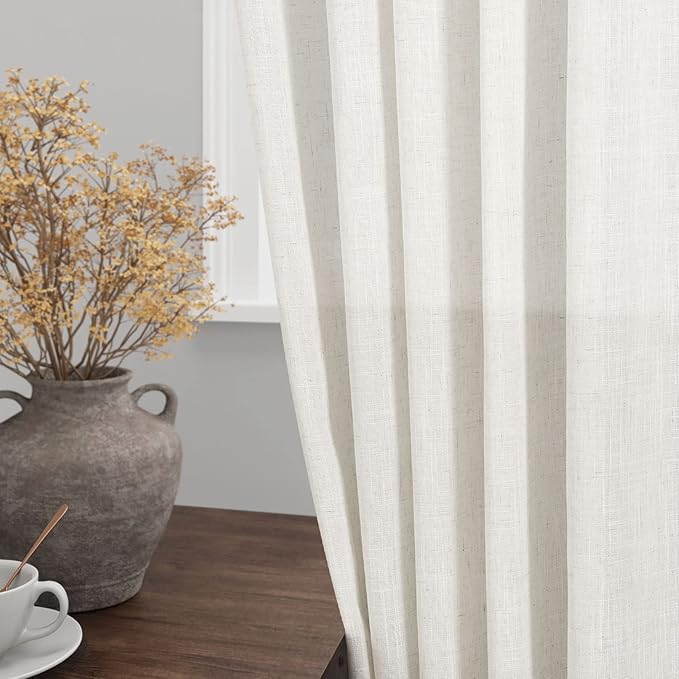132 inch Curtains Extra Long 2 Panels Set Back Tab Neutral Farmhouse Drapes Light Filtering Semi Sheer Linen Curtain 132 inch Length for Floor to Ceiling Window Patio Sliding Door Ivory Cream 11ft