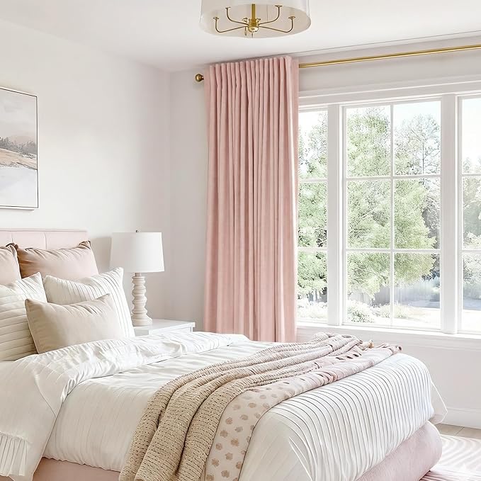 100% Blackout Shield Linen Blackout Curtains for Bedroom 90 Inches Long, Back Tab/Rod Pocket Living Room Drapes, Thermal Insulated Blackout Curtains 1 Panel Set, 100" W x 90" L, Blush Pink