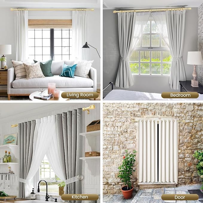 1” Diameter Gold Curtain Rod Itself is 30-60 inch 1 Pack, Fit 30 to 54 Windows with Heavy Duty Adjustable Telescopic Rod，Splicing Metal Extra Long Curtain Rod for Windows Sliding Glass Door