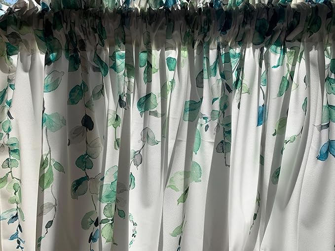 2 Pack Watercolor Green Leaves Window Valance for Bedroom Living Room, Spring Leaf Vine Plant Curtains Valanes for Windows, 3" Rod Pocket Window Treatment for Home Decorations, 54 x 18 Inch, 2 Pcs