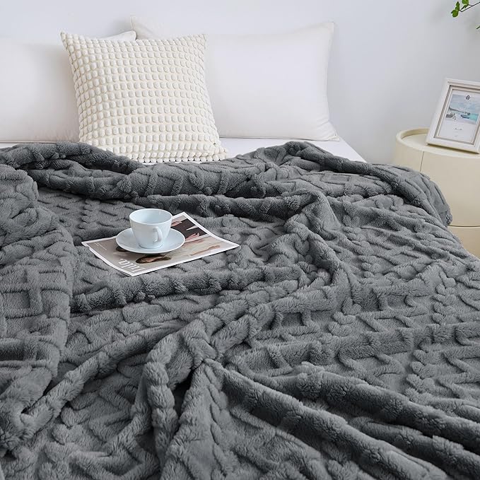 Aganear Flannel Throw Blanket - Cozy Soft Lightweight Fuzzy Throw Blanket for Women Portable Throw Blankets for Couch, Warm Present for Birthday, Christmas, Halloween, Housewarming(50"x60", Gray)