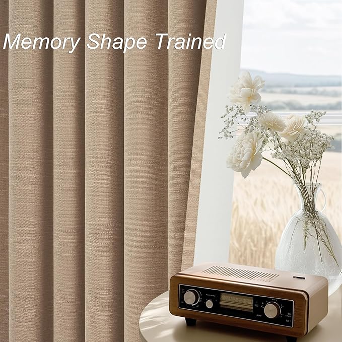 102 Inch Long Blackout Curtains for 2 Panels,Energy Efficinet Room Darkening Linen Blend Textured Curtains with Hooks,Track System Black Out Curtains for Living Room Bedroom,2 Panels, Tan Taupe