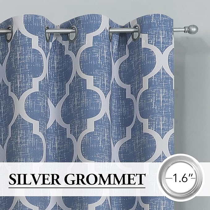 Beauoop 100% Blackout Curtains 108 Inches Long 2 Panels for Bedroom Living Room Blue Moroccan Geo Room Darkening Thermal Insulated Soundproof Grommet Top Window Treatments Drapes, 50x108 Set of 2