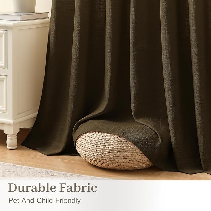 90 Inch Linen Pleated Curtains for Living Room, Light Filtering Pinch Pleated Curtain with Hook Memory Trained Linen Blend Window Drapes for Bedroom Dining Room, 40x90, Dark Chocolate, 2 Panel