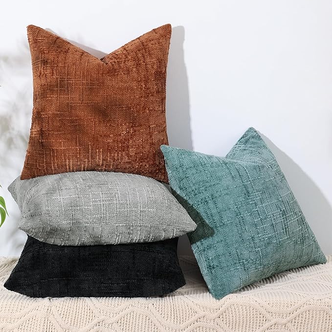 decorUhome Black Chenille Euro Sham Throw Pillow Covers 26x26 Set of 2 Textured Soft Cozy Slubby Couch Pillow Covers Modern Farmhouse Boho Decorative Pillow Cases for Bed Sofa Living Room