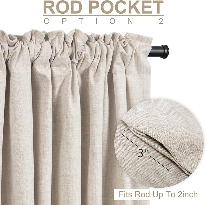100% Blackout Shield Linen Blackout Curtains for Bedroom 72 Inches Long, Back Tab/Rod Pocket Living Room Drapes, Thermal Insulated Blackout Curtains 2 Panels Set, 50" W x 72" L,Cream