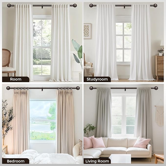 2 Pack Bronze Curtain Rod, Heavy Duty 1 Inch Decorative Curtain Rods for Windows 48 to 84 Inch, Single-Side Adjustable Vintage Rustic Antique Brown Drapery Pole with Netted Texture Finials