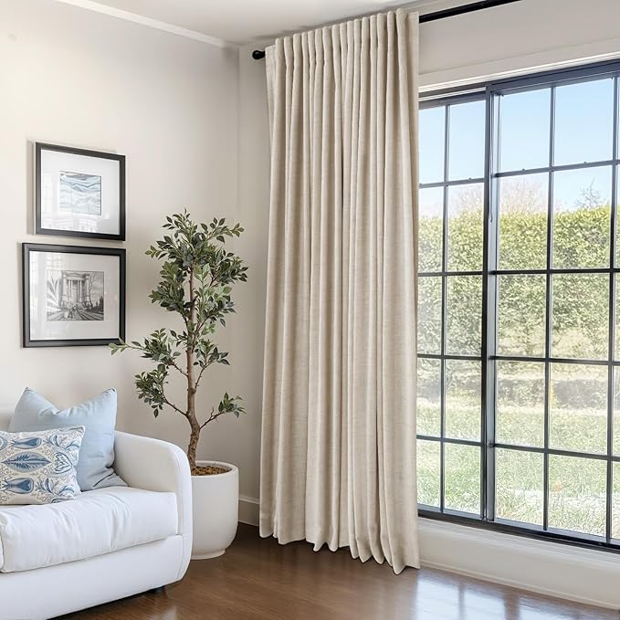 100% Blackout Shield Linen Blackout Curtains for Bedroom 90 Inches Long, Back Tab/Rod Pocket Living Room Drapes, Thermal Insulated Blackout Curtains 1 Panel Set, 100" W x 90" L, Oatmeal