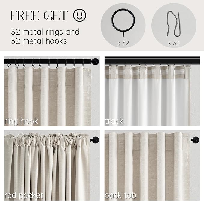 60 Inches Extra Wide Natural Linen Blackout Curtains 84 Inch Length for Living Room Natural Birch Farmhouse Bedroom Thermal Drapes for Winter Thick Window Energy Efficient 60"W x 84"L 2 Panels