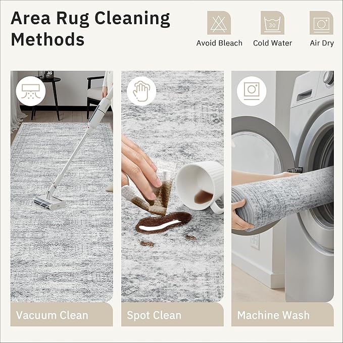 2x4 Washable Rugs for Kitchen, Floor, Entryway, Powder Room Small Area Rug Non-Slip Vintage Low Pile Throw Door Mat Grey