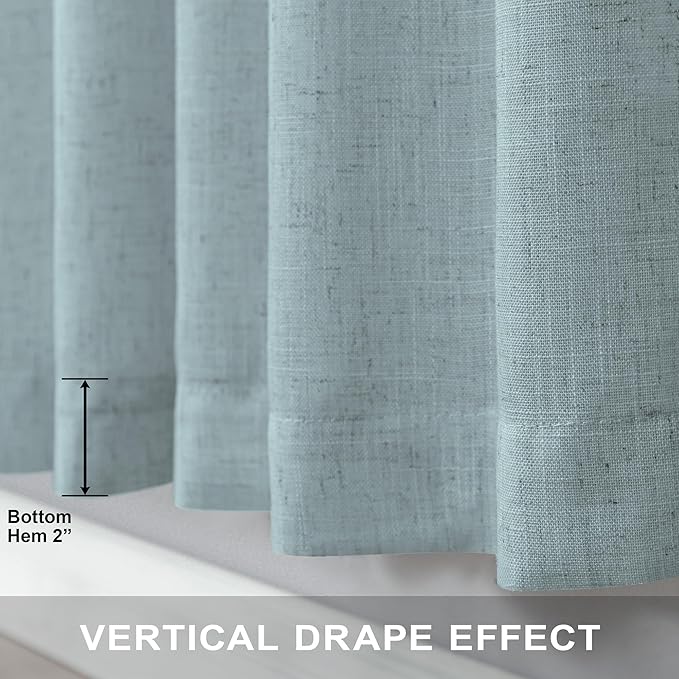 Aqua Curtains 84 Inch Length for Living Room Pair Set Back Tab Pocket Linen Panels Semi Sheer Blue Green Curtains for Bedroom Kids Teen Boys Coastal Beach Farmhouse Decor Seafoam Mint Teal Grey Gray