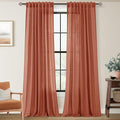 108 inch Linen Terracotta Curtains 2 Panels for Living Room Back Tab Light Filtering Semi Sheer Rust Colored Curtains 108 inches Long Soft Thick Cotton Cloth Textured Rustic Boho Farmhouse Room Decor