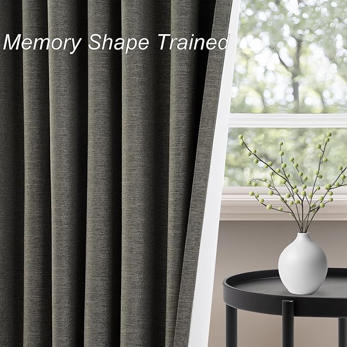 94 Inch Long Gray Blackout Curtains for Bedroom 2 Panels Set Modern Linen Blend Texture Back Tab Pleated Floor to Ceiling Thermal Drapes Hooks Rings Window Drapes Decor (W52 x L94 Charcoal Grey)