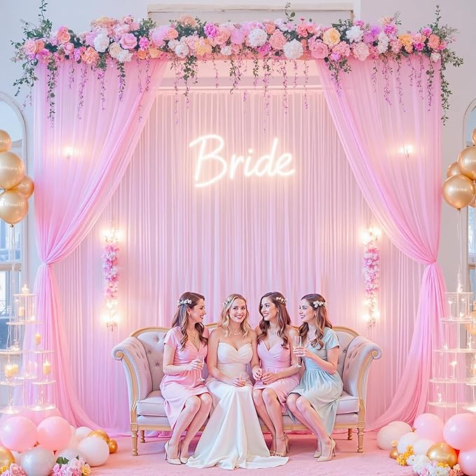 10ft x 12ft Pink Tulle Backdrop Curtain for Baby Shower Party Sheer Fabric Backdrop Curtains for Girls Birthday Gender Reveal Back Drop Wedding Photo Backdrop Drapes Background 2 Panels 5ft x 12ft