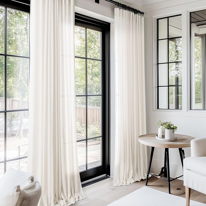 2 Panels Set Cream Linen Curtains 108 inches Long For Living Room Neutral Farmhouse Light Filtering Semi Sheer Linen Drapes 108 inch Ceiling To Floor For Large Window Villa Hallway Ivory FT 60x108