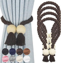4 Pack Magnetic Curtain Tiebacks Cotton Hand Woven Tie Back Decorative Rope Holdbacks for Curtains Draperies No Tools Required, Coffee