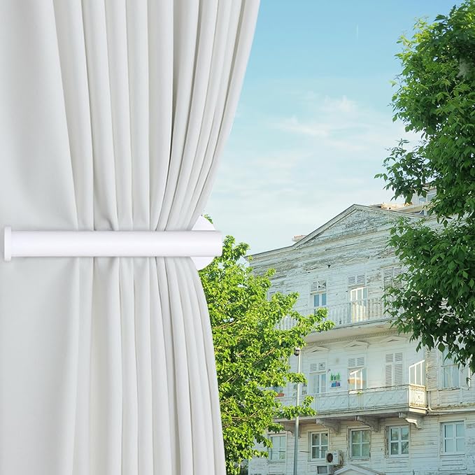 4pcs Curtain Holdbacks, Screw-in Curtain Tiebacks Curtain Tie Backs Curtain Holders for Wall Mounted Curtain Pull Backs for Drapes, Curtain Side Holders Hooks, 304 Stainless Steels, White