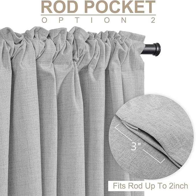 100% Blackout Shield Linen Blackout Curtains for Bedroom 90 Inches Long, Back Tab/Rod Pocket Living Room Drapes, Thermal Insulated Blackout Curtains 2 Panels Set, 50" W x 90" L, Grey