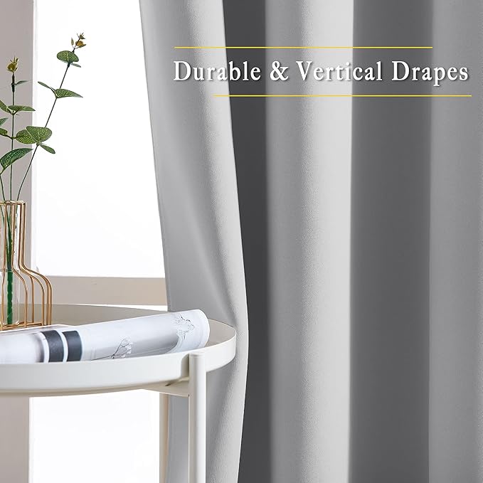 NICETOWN Blackout 72 inch Curtains for Kids Room, Grommet Room Darkening Thermal Insulated Solid Window Treatments Sound Reducing for Bedroom, 2 Panels, W37 x L72, Silver Grey