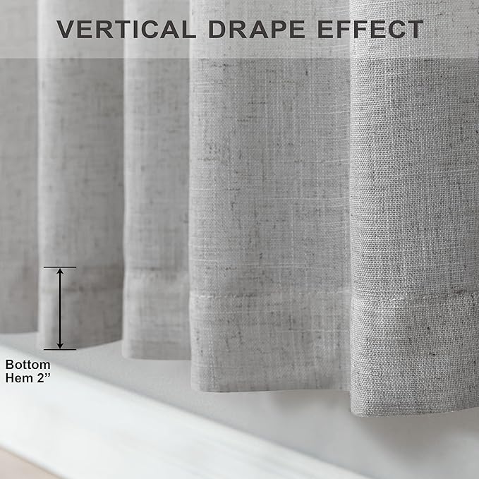 60 Inch Wide Curtains Grey for Living Room 2 Panels Set Back Tab Pocket Drape Semi Sheer Burlap Linen Extra Large Boho Farmhouse Light Gray Curtain for Bedroom Neutral Earth Width 5 x 9 FT Long 60x108