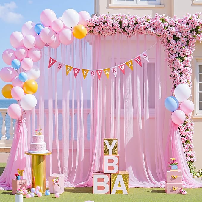 10ft x 15ft Pink Tulle Backdrop Curtain for Baby Shower Party Sheer Fabric Backdrop Curtains for Girls Birthday Gender Reveal Back Drop Wedding Photo Backdrop Drapes Background 2 Panels 5ft x 15ft