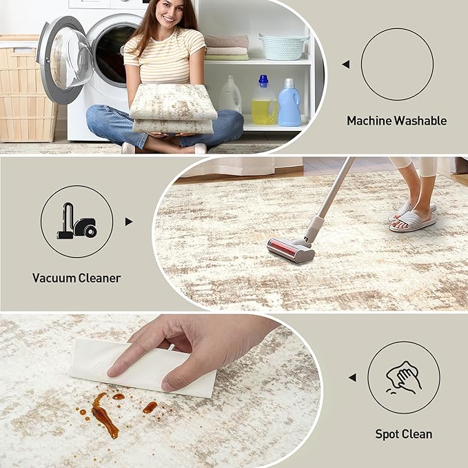 6x9 Area Rugs Washable Rug: Large Modern Abstract Living Room Rug Soft Anti-Skid Thin Carpet Indoor Floor Non-Shedding Carpets for Bedroom Dining Room Farmhouse Nursery Home Office Beige Grey