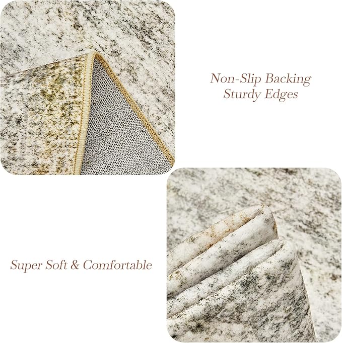 5x7 Area Rugs Gray Rust Low Pile Indoor Washable Trendy Faded Style Rugs for Bedroom Living Room Dining Room Foldable Non-Slip Thin Print Mat