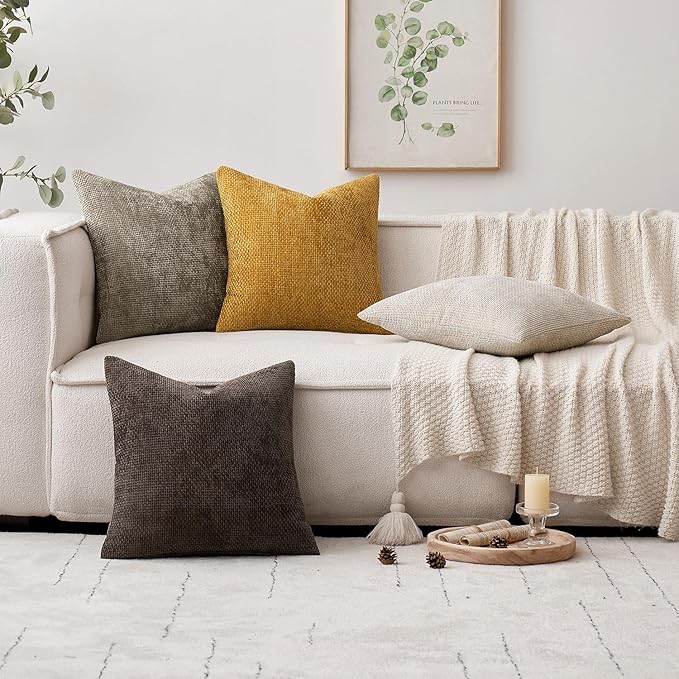 MIULEE Pack of 2 Lumbar Couch Throw Pillow Covers 20x12 Inch Neutral Gold Modern Boho Accent Decorative Pillow Covers Soft Chenille Farmhouse Cushion Covers for Home Decor Bed Sofa Living Room