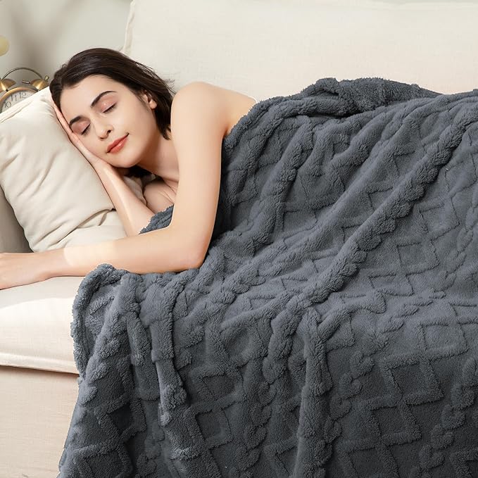 Aganear Twin Blanket - 3D Stylish Design, Luxury Portable Lightweight Blanket Super Soft, Fluffy, Warm, Cozy, Fuzzy for Couch Living Room Bed Outdoors Office Travel(60"×80", Gray)