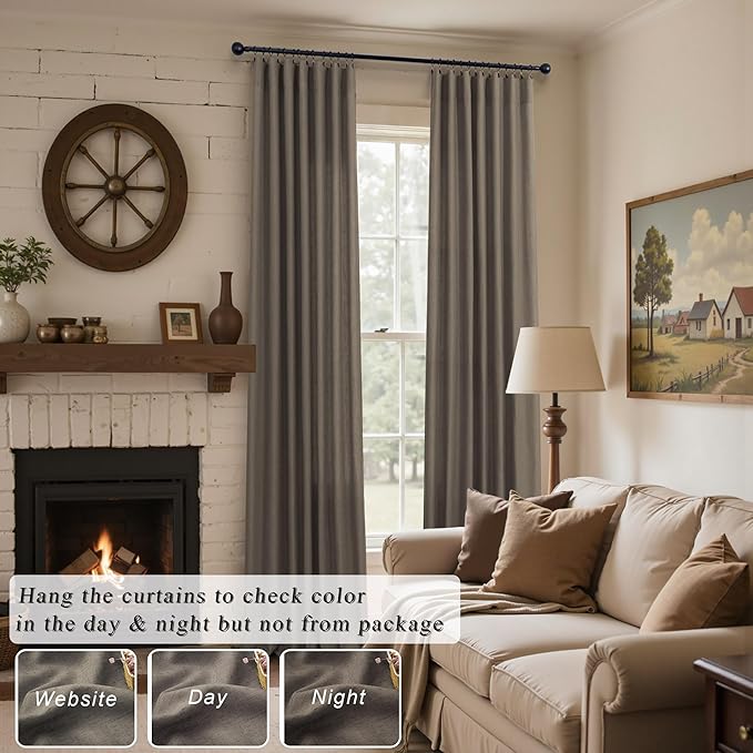 96 Inch Long Dark Brown Living Room Curtains for Window Treatments Back Tab Elegant Modern Farmhouse Style Light Soft Linen Sheer Bedroom Curtains & Drapes 96 Length 2 Panel Sets Chocolate Cappuccino