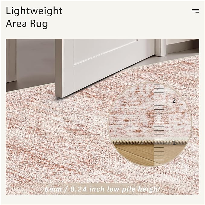 5x7 Area Rugs Pink Low Pile Indoor Washable Trendy Faded Style Rugs for Bedroom Living Room Dining Room Foldable Non-Slip Thin Print Mat